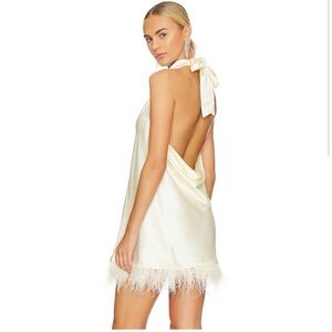 WeWoreWhat feather mini halter dress Ecru size S